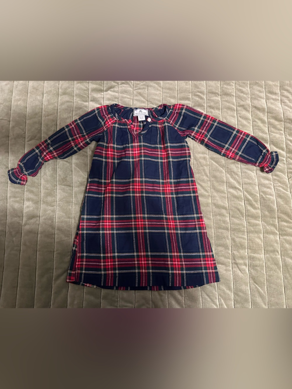 Girls Red & Navy Plaid Long-Sleeve Nightgown by Petite Plume